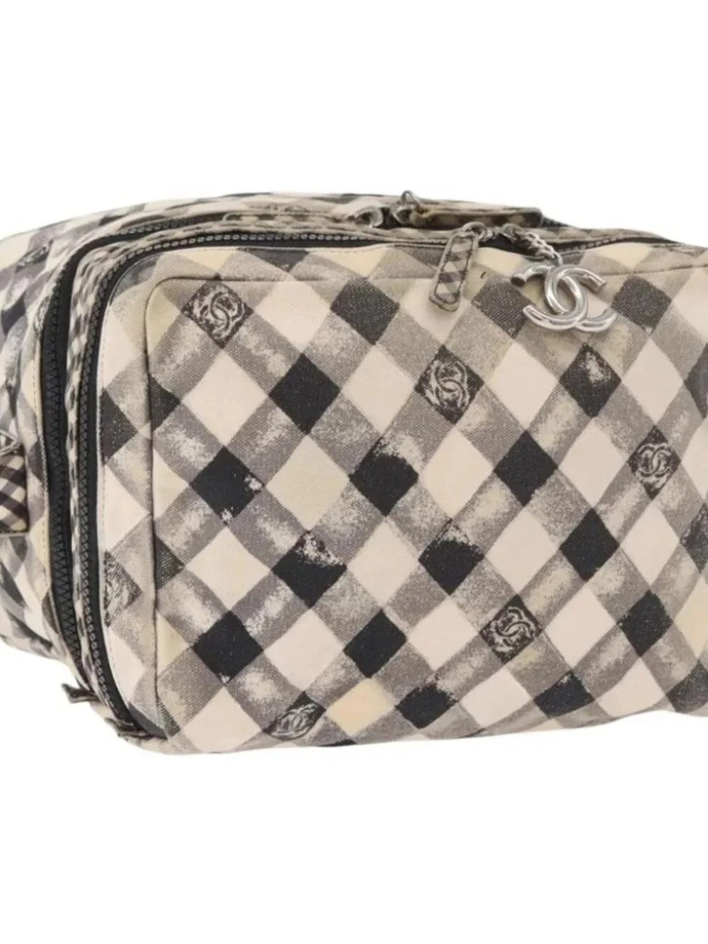 CHANEL Shoulder Bag Canvas Beige Silver CC Auth 177319